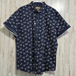Johnny Bigg Remy Navy Blue Floral Short Sleeve Stretch Button Down Shirt 1XL